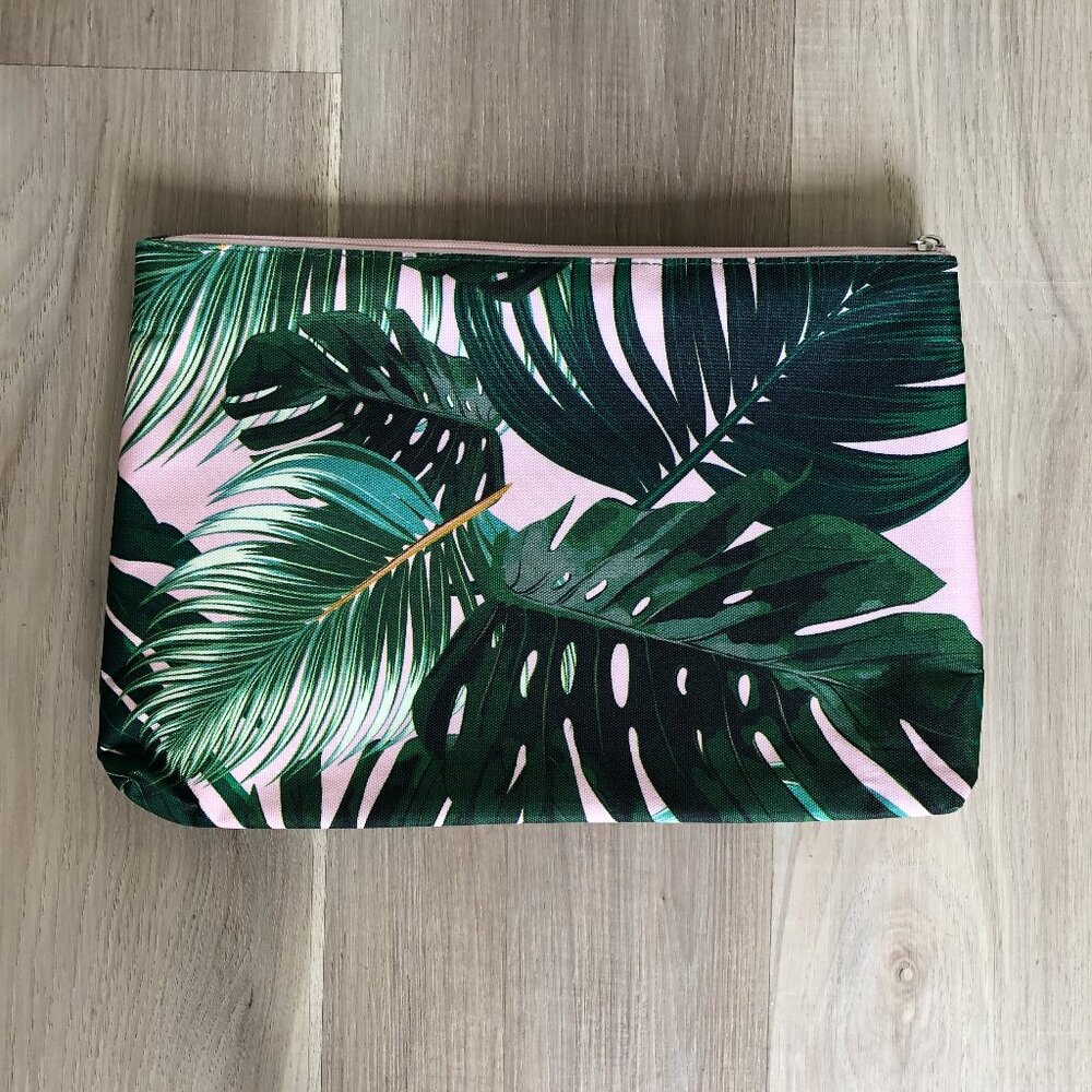 Pink Tropical Print Zipper Pouch, Travel or Cosmetics Case - Picture 5 of 5